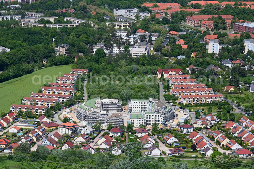 Schwanebeck from above - Construction site to build a new multi-family residential complex Am Eichenring in Schwanebeck in the state Brandenburg, Germany