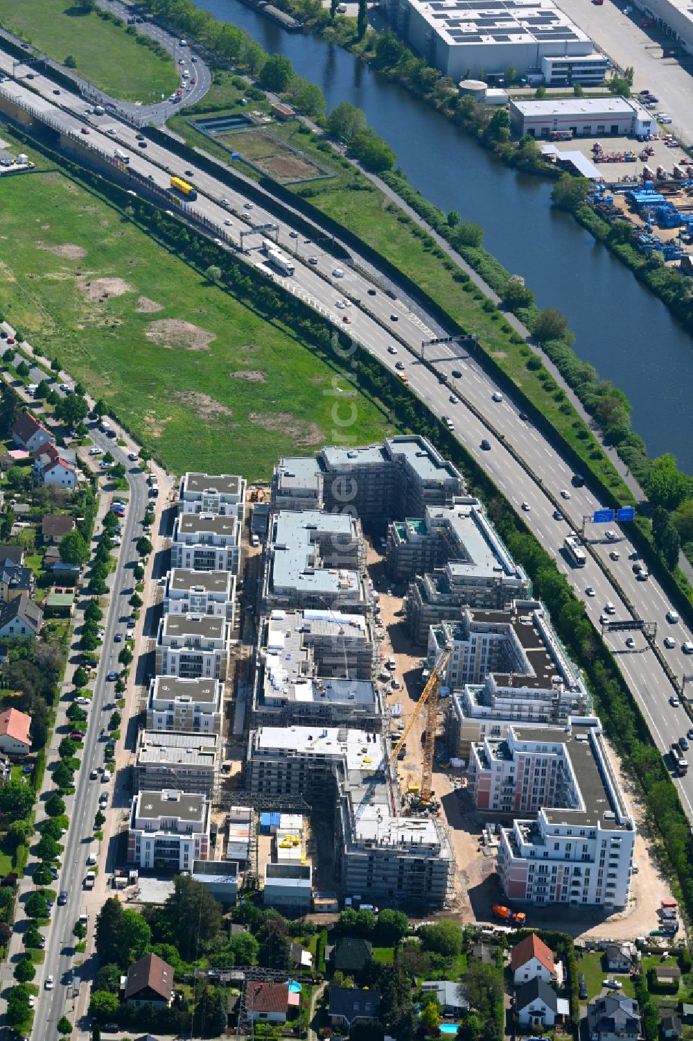 Aerial photograph Berlin - Construction site to build a new multi-family residential complex on Eisenhutweg in the district Johannisthal in Berlin, Germany