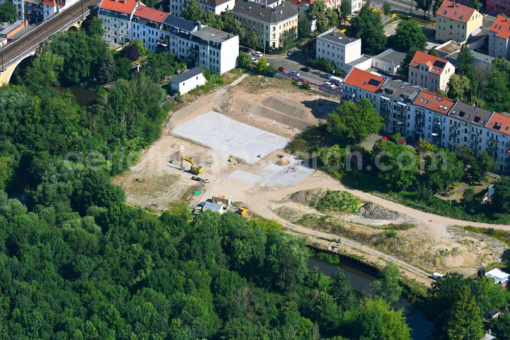 Aerial image Leipzig - Construction site to build a new multi-family residential complex Elsterhoefe on street Friedrich-Bosse-Strasse in the district Moeckern in Leipzig in the state Saxony, Germany