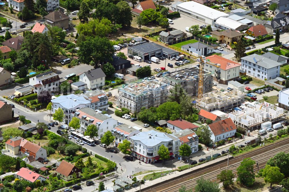 Aerial image Falkensee - Construction site to build a new multi-family residential complex Falkenhoefe on street Heinkelstrasse in Falkensee in the state Brandenburg, Germany