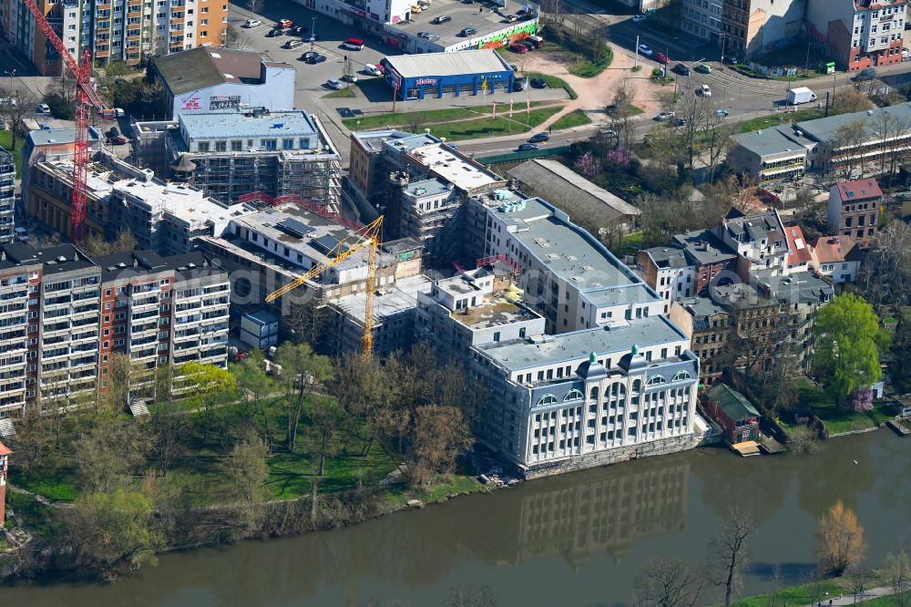 Aerial photograph Halle (Saale) - Construction site to build a new multi-family residential complex Freyberg Brauerei on street Glauchaer Strasse - Weingaerten in the district Suedliche Innenstadt in Halle (Saale) in the state Saxony-Anhalt, Germany