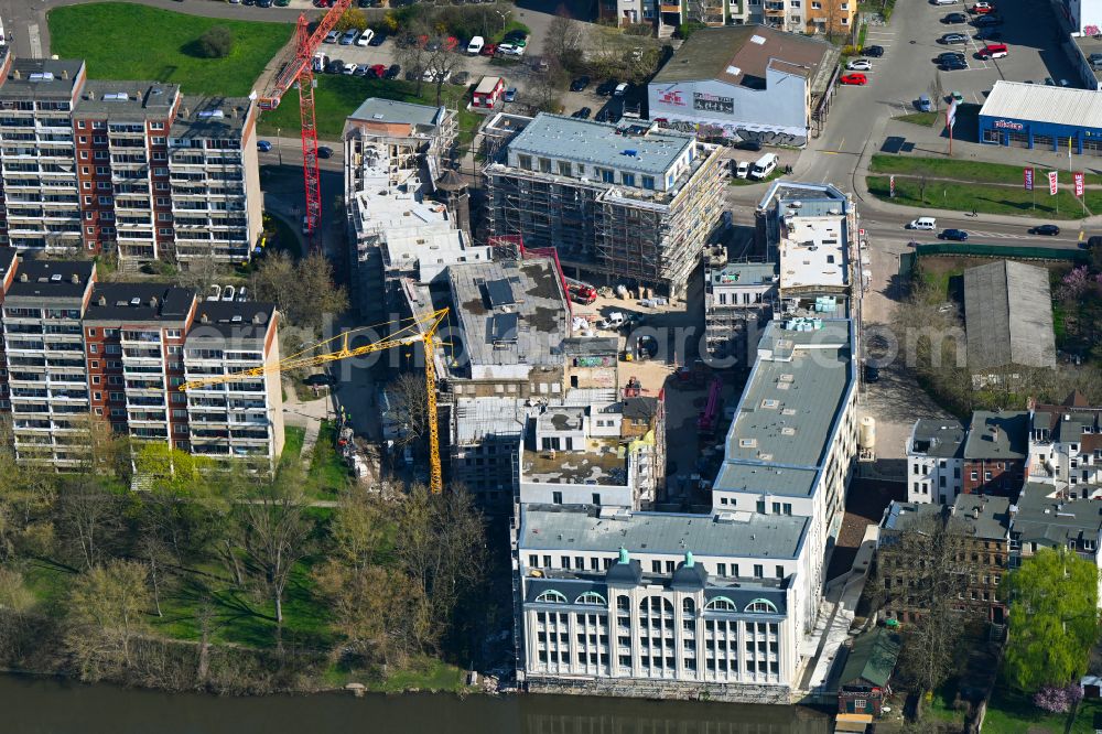 Halle (Saale) from above - Construction site to build a new multi-family residential complex Freyberg Brauerei on street Glauchaer Strasse - Weingaerten in the district Suedliche Innenstadt in Halle (Saale) in the state Saxony-Anhalt, Germany