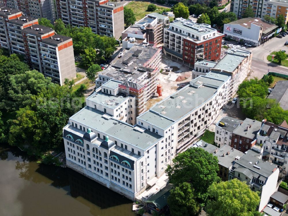 Aerial image Halle (Saale) - Construction site to build a new multi-family residential complex Freyberg Brauerei on street Glauchaer Strasse - Weingaerten in the district Suedliche Innenstadt in Halle (Saale) in the state Saxony-Anhalt, Germany