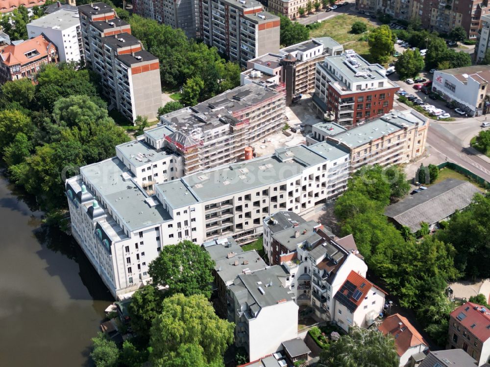 Aerial photograph Halle (Saale) - Construction site to build a new multi-family residential complex Freyberg Brauerei on street Glauchaer Strasse - Weingaerten in the district Suedliche Innenstadt in Halle (Saale) in the state Saxony-Anhalt, Germany