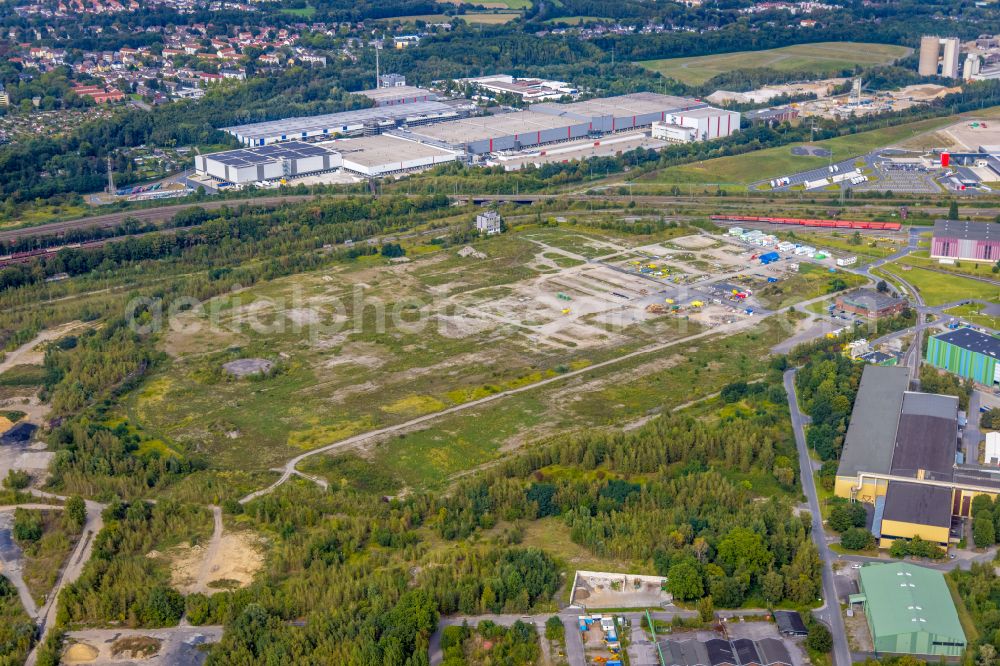 Dortmund from the bird's eye view: Construction site to build a new multi-family residential complex on the site of the former Westfalenhuette in Dortmund at Ruhrgebiet in the state North Rhine-Westphalia, Germany