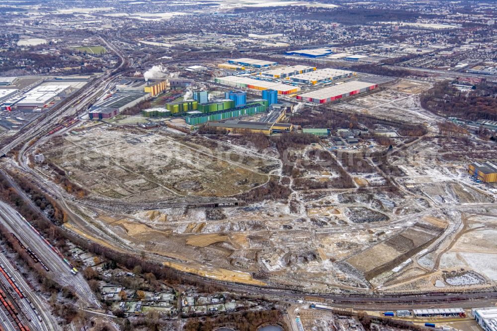 Dortmund from the bird's eye view: Construction site to build a new multi-family residential complex on the site of the former Westfalenhuette in Dortmund at Ruhrgebiet in the state North Rhine-Westphalia, Germany