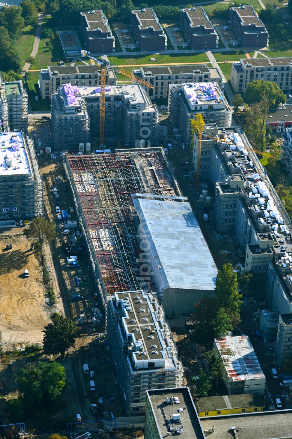 Aerial image Berlin - Construction site to build a new multi-family residential complex Havelufer-Quartier on street Am Maselakepark - Streitstrasse in the district Spandau Hakenfelde in Berlin, Germany