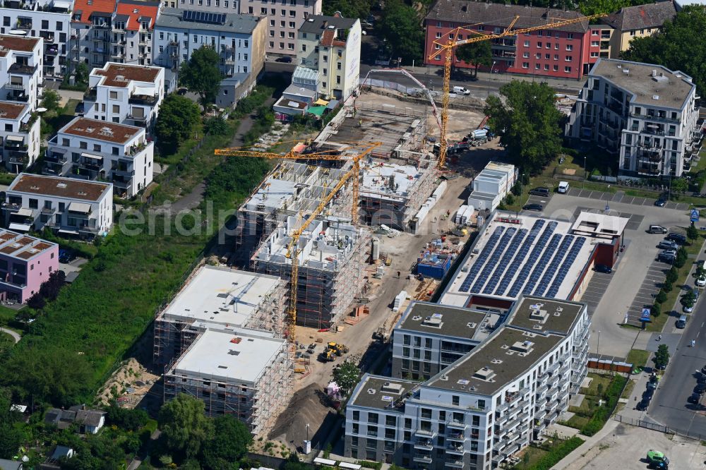 Aerial photograph Berlin - Construction site to build a new multi-family residential complex of HoWoGe on street Lueckstrasse in the district Rummelsburg in Berlin, Germany