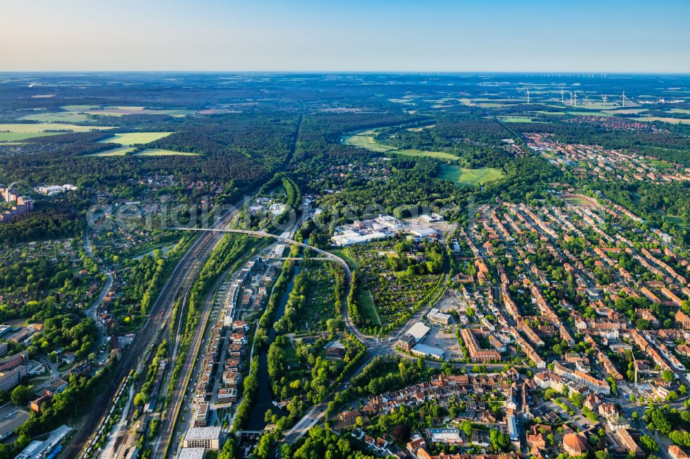 Aerial photograph Lüneburg - Construction site to build a new multi-family residential complex Ilmenau Garten in Lueneburg in the state Lower Saxony, Germany