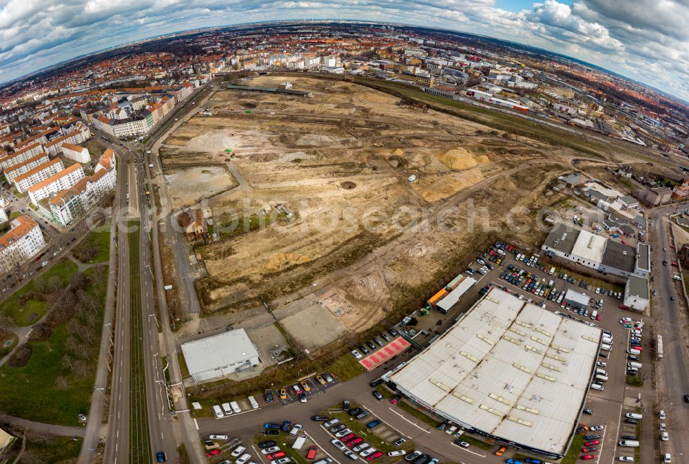 Leipzig from the bird's eye view: Construction site to build a new multi-family residential complex Leipzig 416 in Leipzig in the state Saxony, Germany