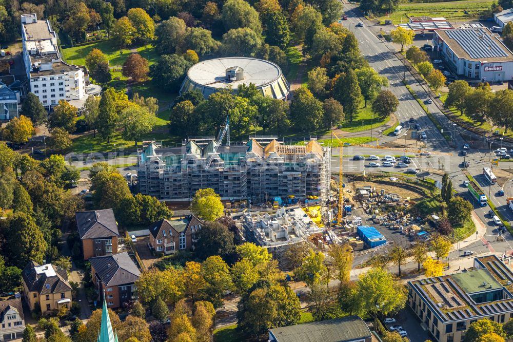 Aerial photograph Lünen - Construction site for the new construction of a multi-family residential complex at Kurt-Schumacher-Strasse corner Lange Strasse in Luenen in the Ruhr area in the federal state of North Rhine-Westphalia, Germany