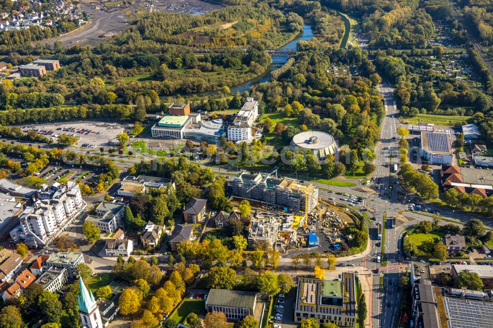 Aerial image Lünen - Construction site for the new construction of a multi-family residential complex at Kurt-Schumacher-Strasse corner Lange Strasse in Luenen in the Ruhr area in the federal state of North Rhine-Westphalia, Germany