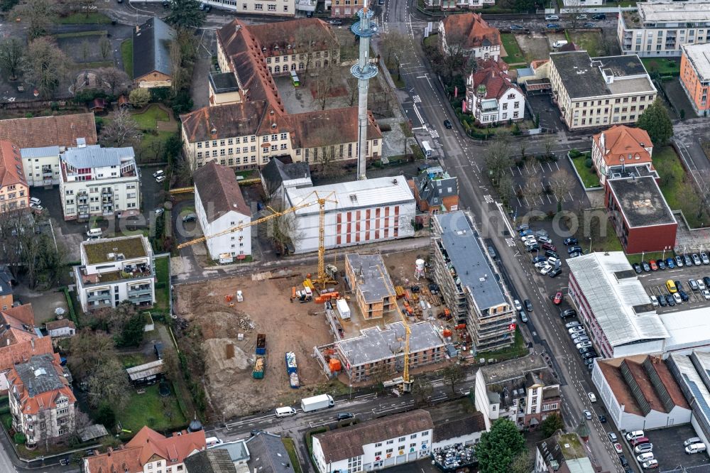 Lahr/Schwarzwald from the bird's eye view: Construction site to build a new multi-family residential complex Lotzbeckstrasse - Jammstrasse in Lahr/Schwarzwald in the state Baden-Wuerttemberg, Germany