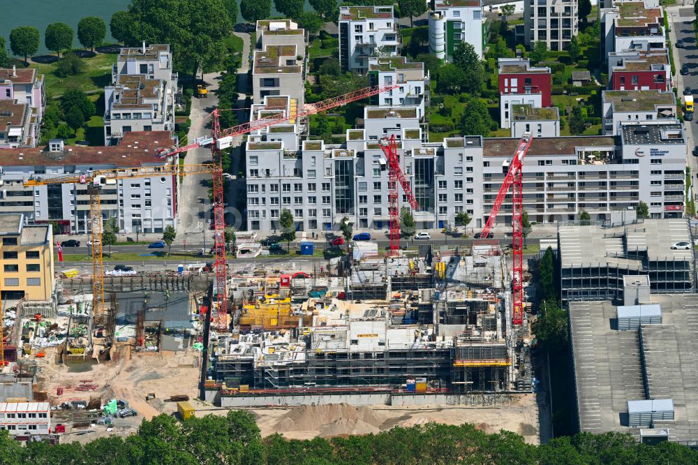 Ludwigshafen am Rhein from above - Construction site to build a new multi-family residential complex Ludwigs-Quartier on street Yorckstrasse - Halbergstrasse - Rheinallee in Ludwigshafen am Rhein in the state Rhineland-Palatinate, Germany