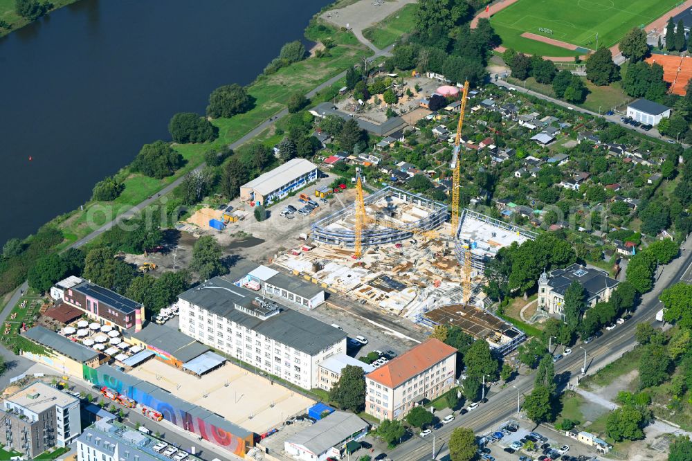 Aerial photograph Dresden - Construction site to build a new multi-family residential complex Marina Garden on place Alexander-Puschkin-Platz in Dresden in the state Saxony, Germany