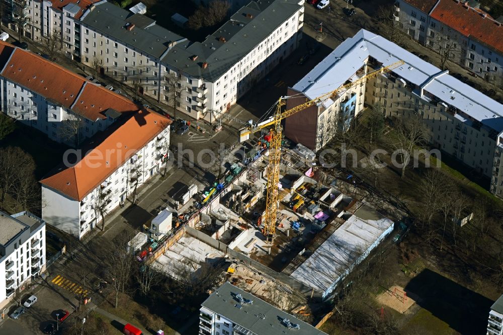 Berlin from above - Construction site to build a new multi-family residential complex Muenstertor in the district Lichtenberg in Berlin, Germany