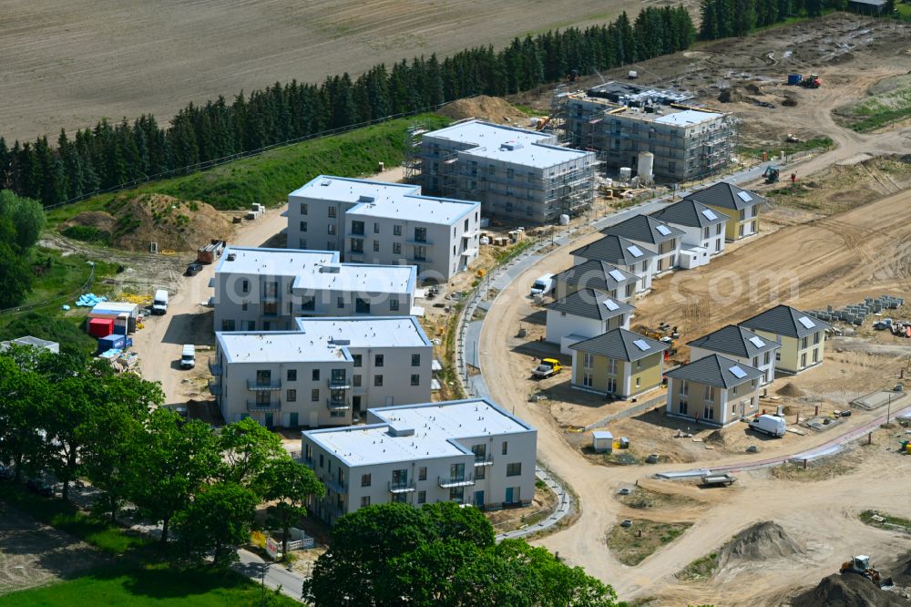 Biesenthal from the bird's eye view: Construction site to build a new multi-family residential complex Naturquartier in Biesenthal in the state Brandenburg, Germany