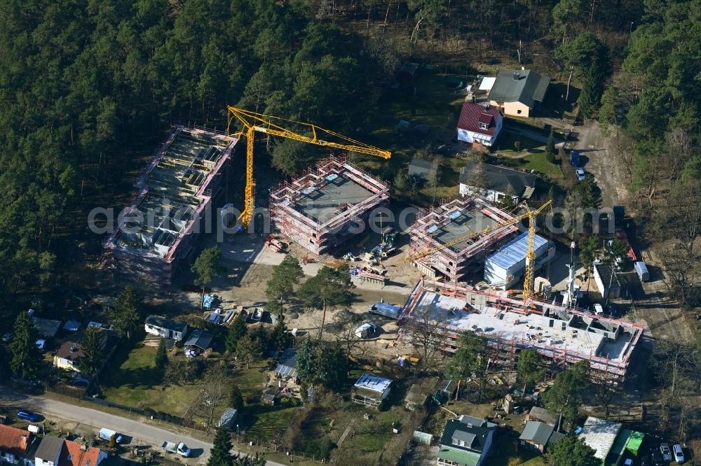 Nuthetal from above - Construction site to build a new multi-family residential complex on Leibnizstrasse in Nuthetal in the state Brandenburg, Germany