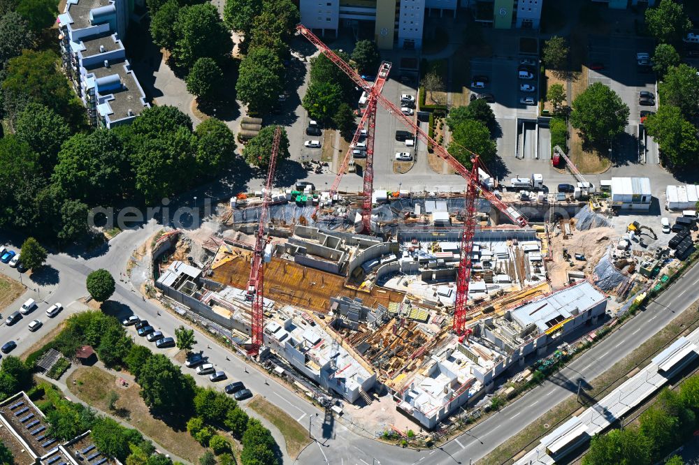 Aerial image Stuttgart - Construction site to build a new multi-family residential complex Am Eschbach on street Adalbert-Stifter-Strasse - Moenchfeldstrasseasse in the district Freiberg in Stuttgart in the state Baden-Wuerttemberg, Germany