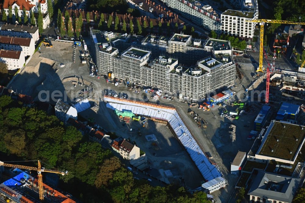 Aerial photograph München - Construction site to build a new multi-family residential complex on Hochstrasse in the district Au-Haidhausen in Munich in the state Bavaria, Germany