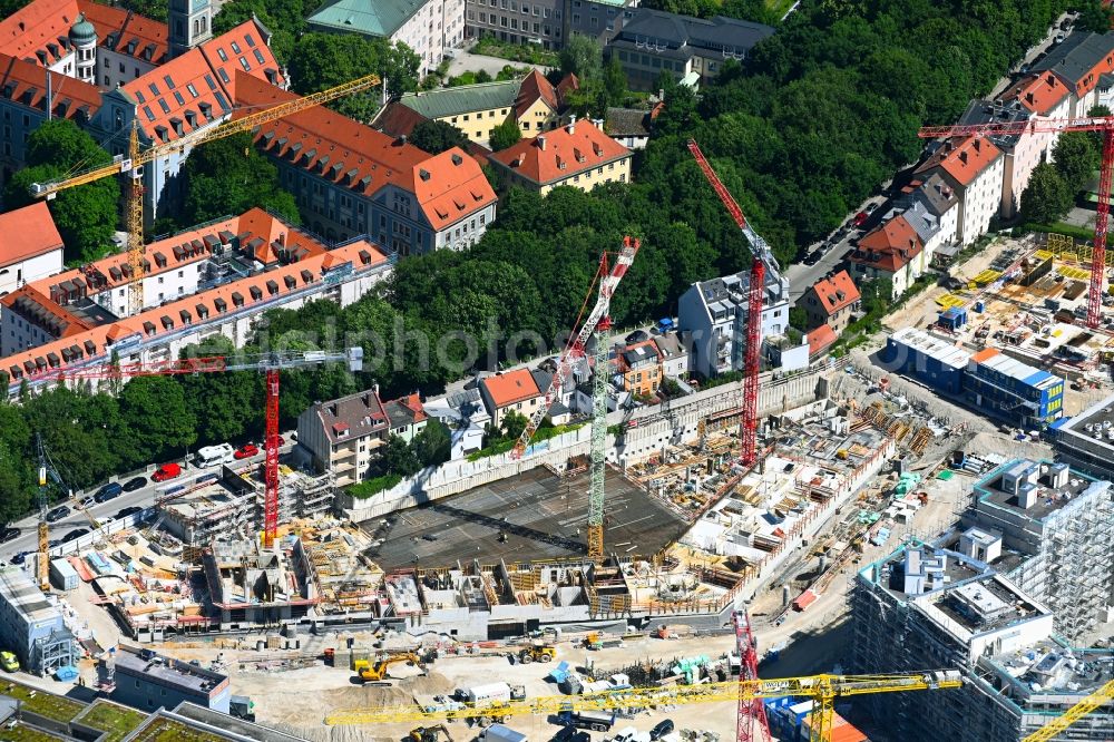 Aerial photograph München - Construction site to build a new multi-family residential complex on Hochstrasse in the district Au-Haidhausen in Munich in the state Bavaria, Germany