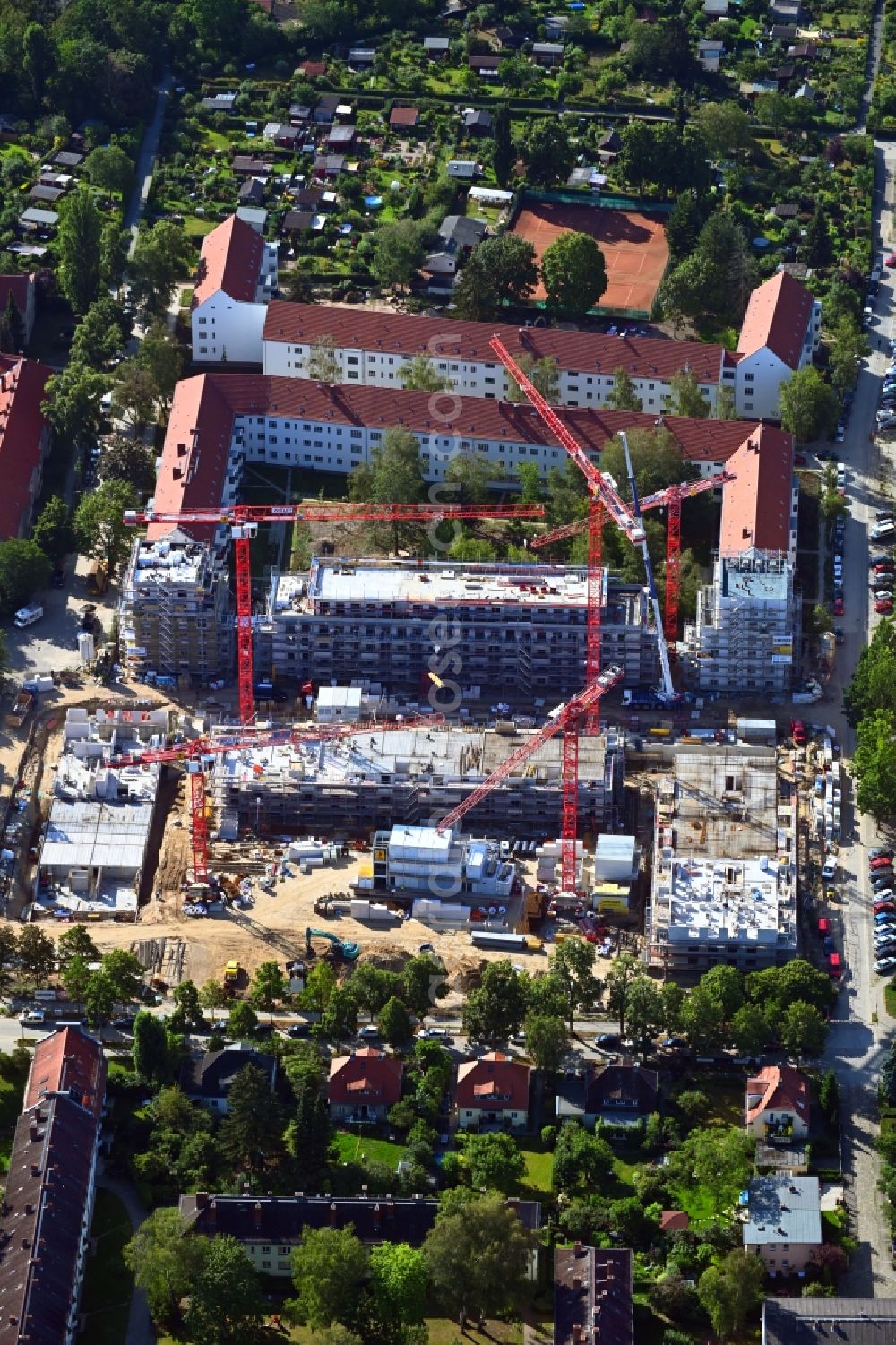 Berlin from above - Construction site to build a new multi-family residential complex Dessauerstrasse - Retzowstrasse in the district Lankwitz in Berlin, Germany