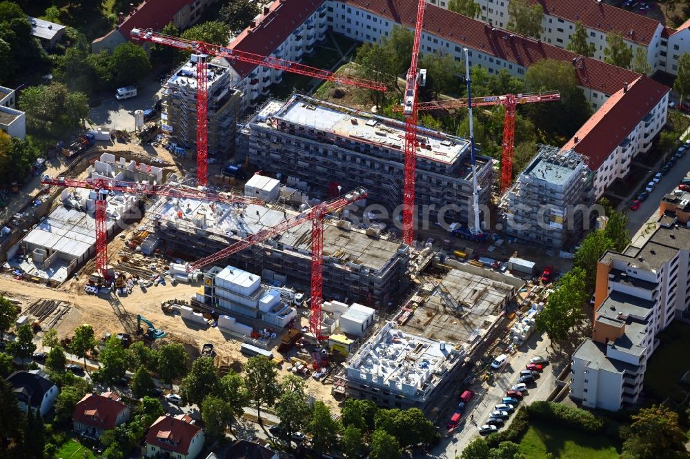 Berlin from the bird's eye view: Construction site to build a new multi-family residential complex Dessauerstrasse - Retzowstrasse in the district Lankwitz in Berlin, Germany