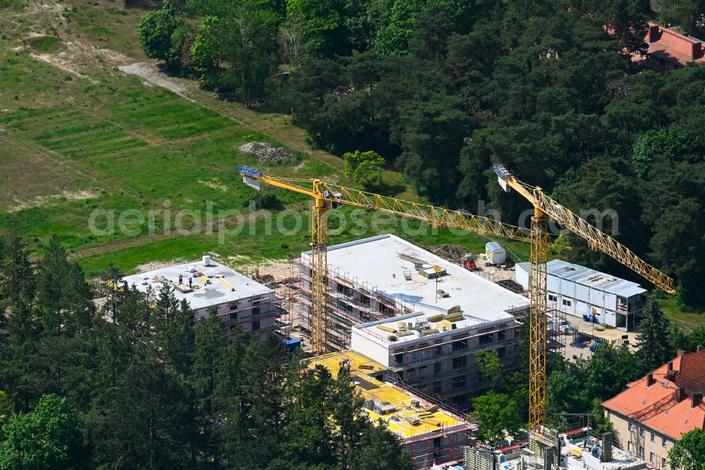 Berlin from above - Construction site to build a new multi-family residential complex on street Plueschowstrasse - Sven-Hedin-Strasse in the district Zehlendorf in Berlin, Germany