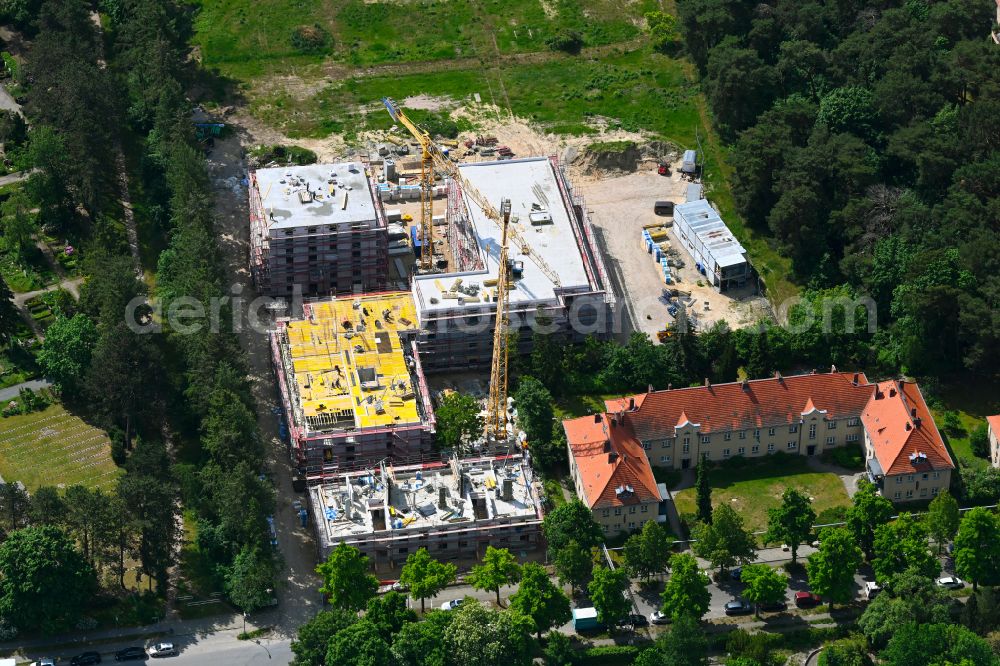 Aerial photograph Berlin - Construction site to build a new multi-family residential complex on street Plueschowstrasse - Sven-Hedin-Strasse in the district Zehlendorf in Berlin, Germany