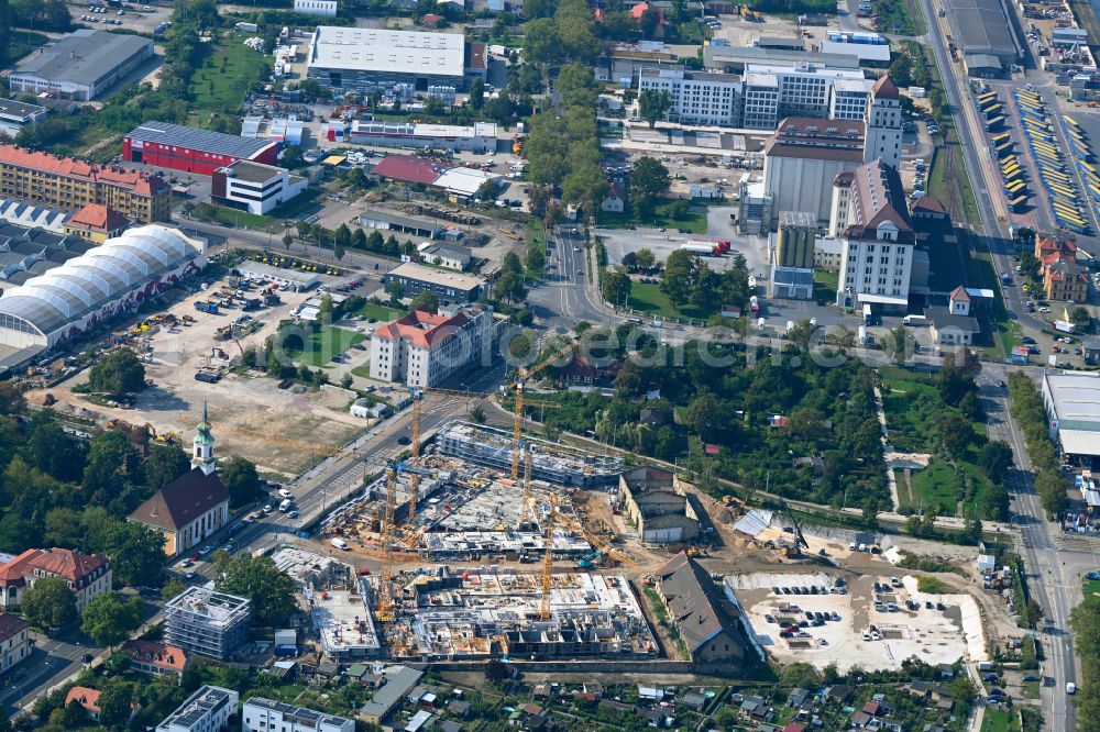 Aerial photograph Dresden - Construction site to build a new multi-family residential complex Ostravorwerk on street Friedrichstrasse - Vorwerkstrasse in the district Friedrichstadt in Dresden in the state Saxony, Germany