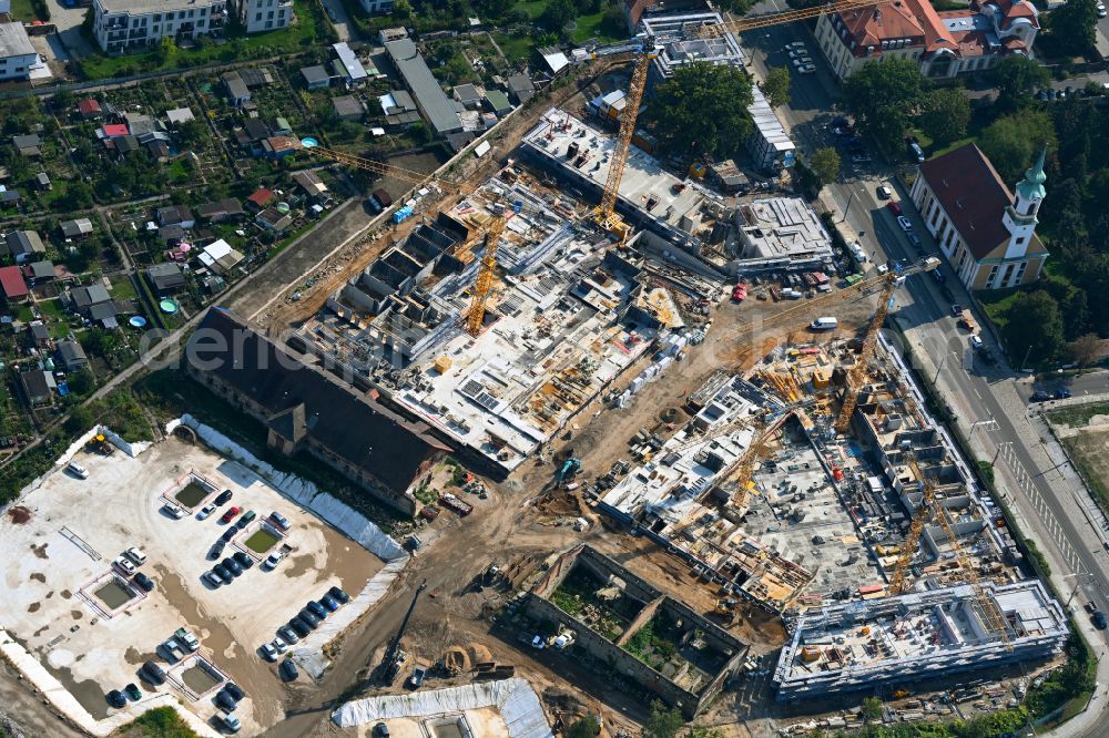 Aerial image Dresden - Construction site to build a new multi-family residential complex Ostravorwerk on street Friedrichstrasse - Vorwerkstrasse in the district Friedrichstadt in Dresden in the state Saxony, Germany