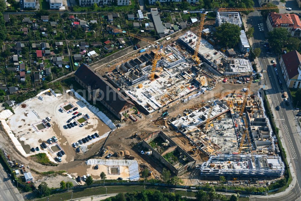 Aerial photograph Dresden - Construction site to build a new multi-family residential complex Ostravorwerk on street Friedrichstrasse - Vorwerkstrasse in the district Friedrichstadt in Dresden in the state Saxony, Germany