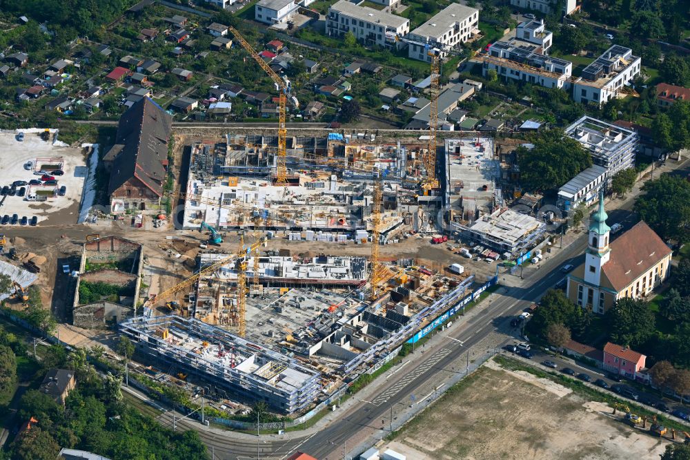 Aerial image Dresden - Construction site to build a new multi-family residential complex Ostravorwerk on street Friedrichstrasse - Vorwerkstrasse in the district Friedrichstadt in Dresden in the state Saxony, Germany