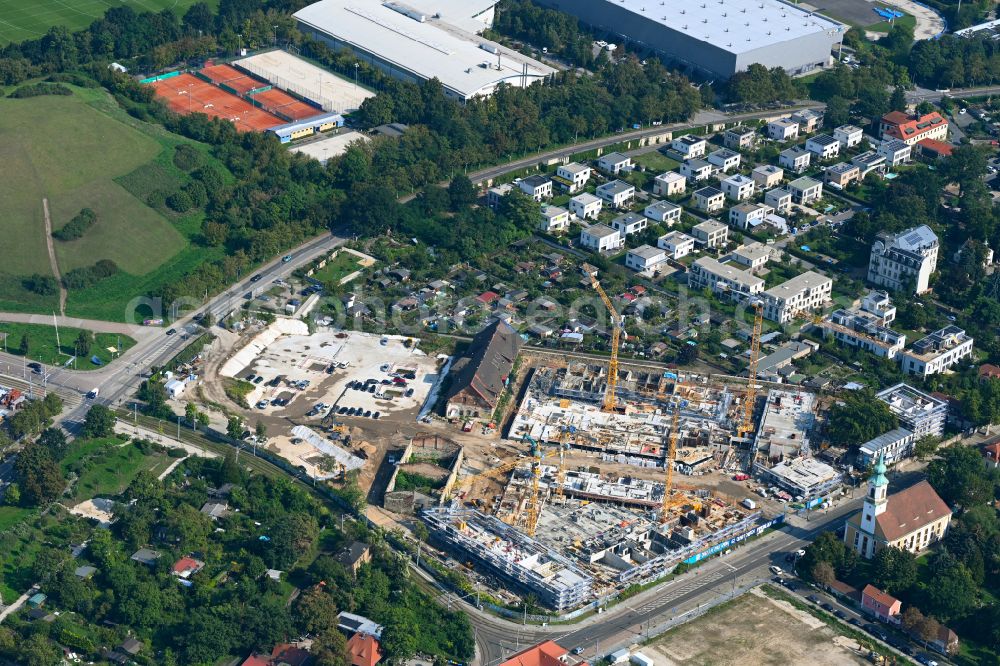 Aerial photograph Dresden - Construction site to build a new multi-family residential complex Ostravorwerk on street Friedrichstrasse - Vorwerkstrasse in the district Friedrichstadt in Dresden in the state Saxony, Germany