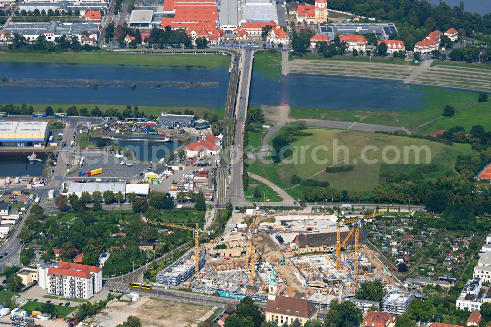 Dresden from above - Construction site to build a new multi-family residential complex Ostravorwerk on street Friedrichstrasse - Vorwerkstrasse in the district Friedrichstadt in Dresden in the state Saxony, Germany