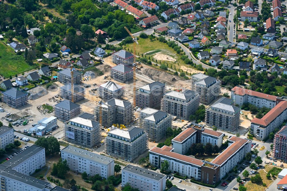 Falkensee from above - Construction site to build a new multi-family residential complex Schwarzbrunner Strasse - Rotkehlchenstrasse on street Falkenstrasse in Falkensee in the state Brandenburg, Germany