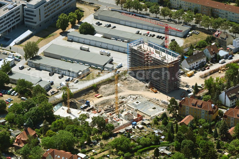 Erfurt from above - Construction site to build a new multi-family residential complex Peter-Vischer-Weg in the district Daberstedt in Erfurt in the state Thuringia, Germany