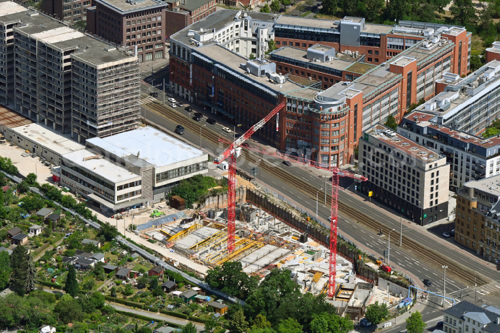 Aerial photograph Leipzig - Construction site to build a new multi-family residential complex on Prager Strasse corner Johannisallee in the district Zentrum-Suedost in Leipzig in the state Saxony, Germany