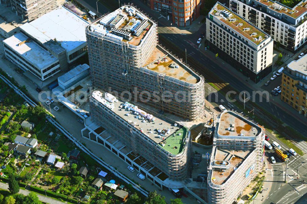 Aerial photograph Leipzig - Construction site to build a new multi-family residential complex on Prager Strasse corner Johannisallee in the district Zentrum-Suedost in Leipzig in the state Saxony, Germany