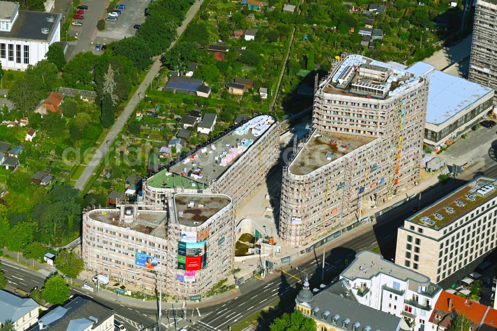 Aerial image Leipzig - Construction site to build a new multi-family residential complex on Prager Strasse corner Johannisallee in the district Zentrum-Suedost in Leipzig in the state Saxony, Germany