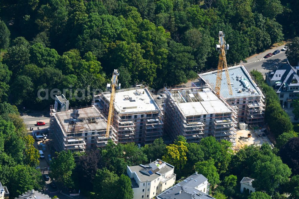 Leipzig from the bird's eye view: Construction site to build a new multi-family residential complex PURA on the formerly church Propsteikirche on Rosental on street Emil-Fuchs-Strasse in Leipzig in the state Saxony, Germany