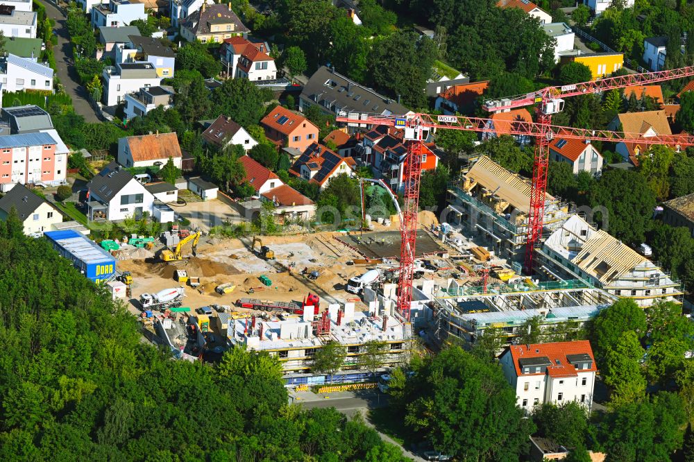 Markkleeberg from above - Construction site to build a new multi-family residential complex Quartier Cospuden on street Koburger Strasse in the district Zoebigker in Markkleeberg in the state Saxony, Germany