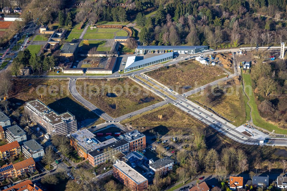 Bochum from above - Construction site to build a new multi-family residential complex Quartier Feldmark on street Feldmark in the district Altenbochum in Bochum at Ruhrgebiet in the state North Rhine-Westphalia, Germany