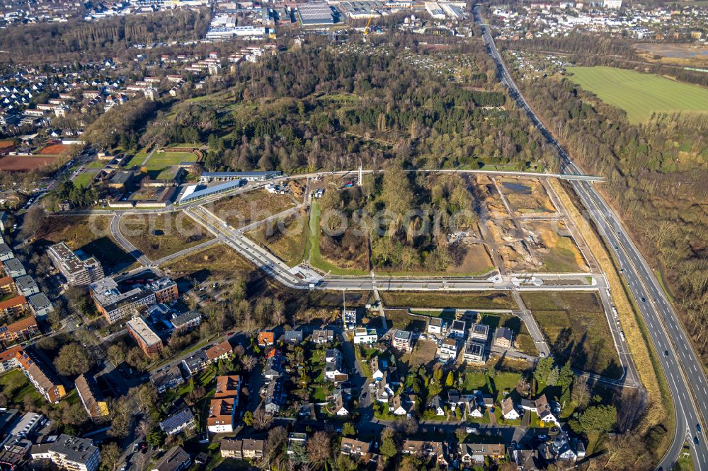 Bochum from the bird's eye view: Construction site to build a new multi-family residential complex Quartier Feldmark on street Feldmark in the district Altenbochum in Bochum at Ruhrgebiet in the state North Rhine-Westphalia, Germany