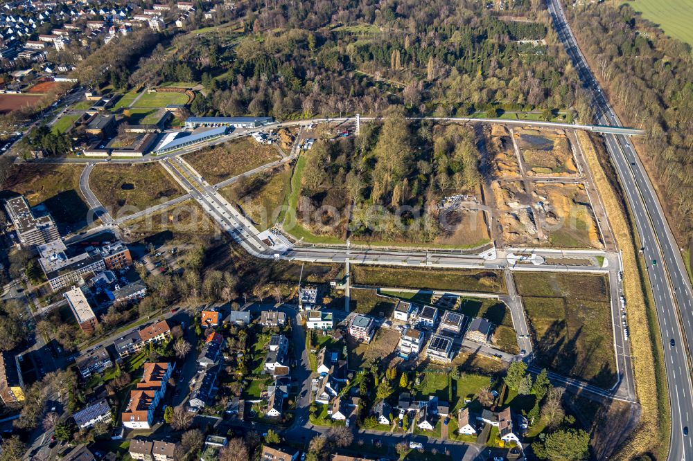 Aerial image Bochum - Construction site to build a new multi-family residential complex Quartier Feldmark on street Feldmark in the district Altenbochum in Bochum at Ruhrgebiet in the state North Rhine-Westphalia, Germany