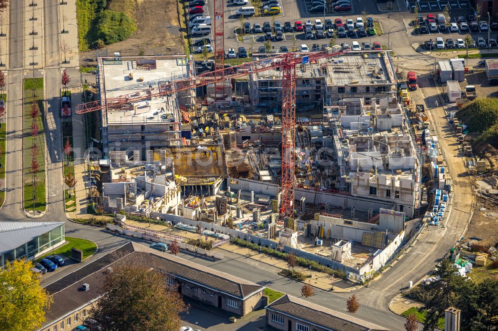 Bochum from above - Construction site to build a new multi-family residential complex Quartier Feldmark on street Feldmark in the district Altenbochum in Bochum at Ruhrgebiet in the state North Rhine-Westphalia, Germany