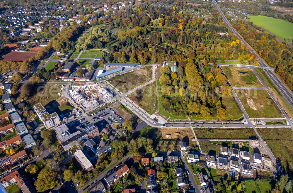 Aerial image Bochum - Construction site to build a new multi-family residential complex Quartier Feldmark on street Feldmark in the district Altenbochum in Bochum at Ruhrgebiet in the state North Rhine-Westphalia, Germany