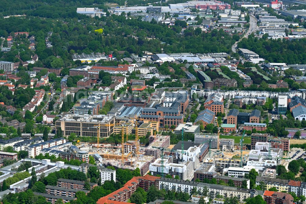 Hamburg from the bird's eye view: Construction site to build a new multi-family residential complex Kolbenhoefe - QUARTIER AN DER FRIEDENSALLEE on street Friedensallee - Bahrenfelder Kirchenweg - Gasstrasse - Hohenzollernring in the district Ottensen in Hamburg, Germany