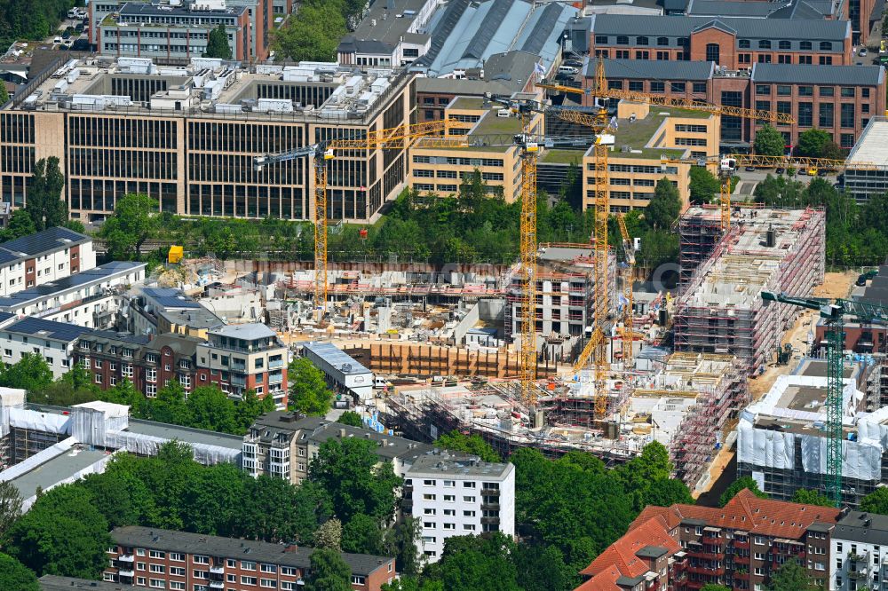 Aerial image Hamburg - Construction site to build a new multi-family residential complex Kolbenhoefe - QUARTIER AN DER FRIEDENSALLEE on street Friedensallee - Bahrenfelder Kirchenweg - Gasstrasse - Hohenzollernring in the district Ottensen in Hamburg, Germany