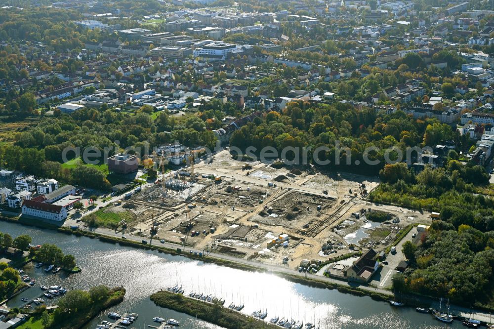 Aerial image Hansestadt Greifswald - Construction site to build a new multi-family residential complex Quartier Hafenstrasse on street An den Wurthen in Greifswald in the state Mecklenburg - Western Pomerania, Germany